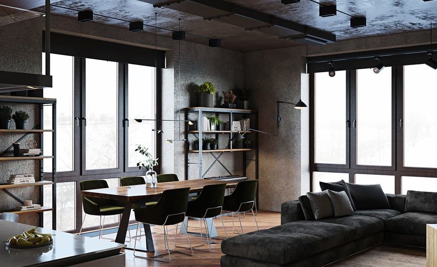طراحی industrial انتخابی مناسب برای خانه هایی با پنجره های بلند