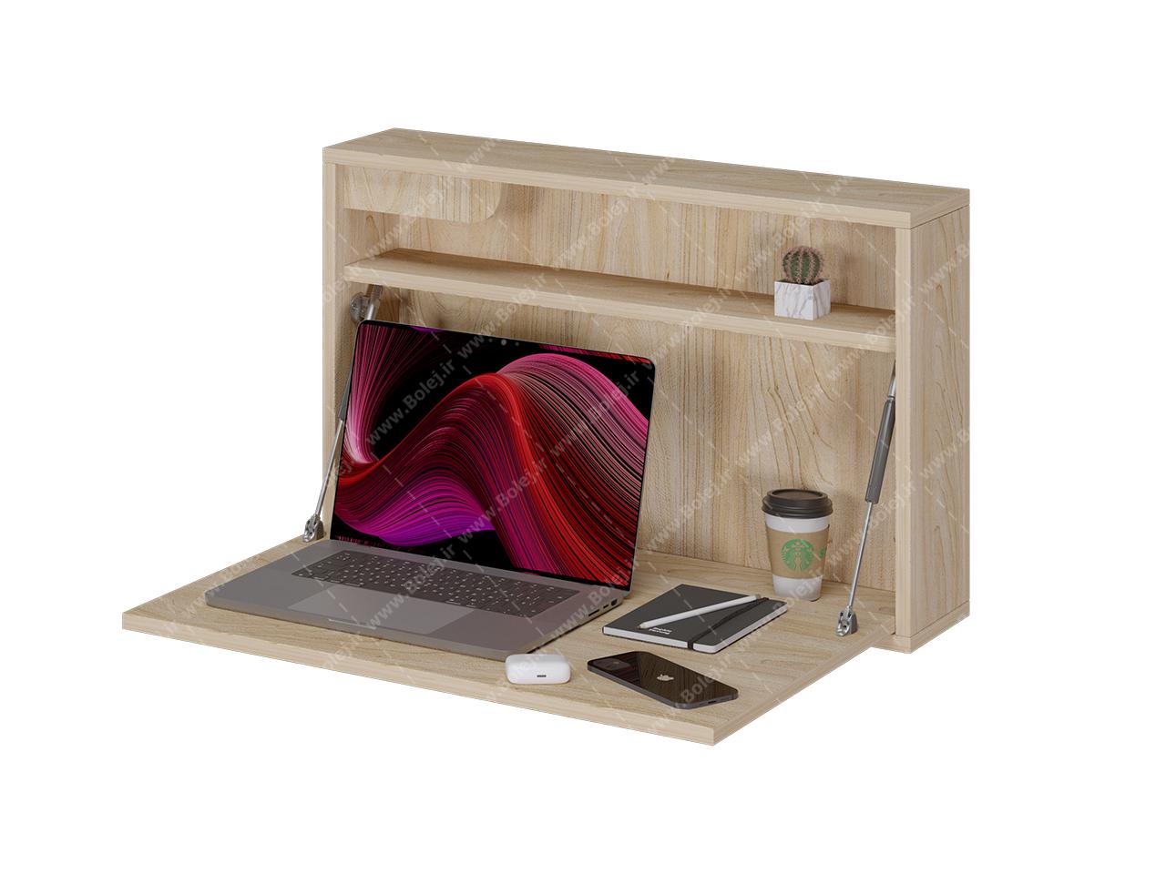 عکس میز تحریر تاشو ساده دیواری مستطیلی قفسه دار MT248