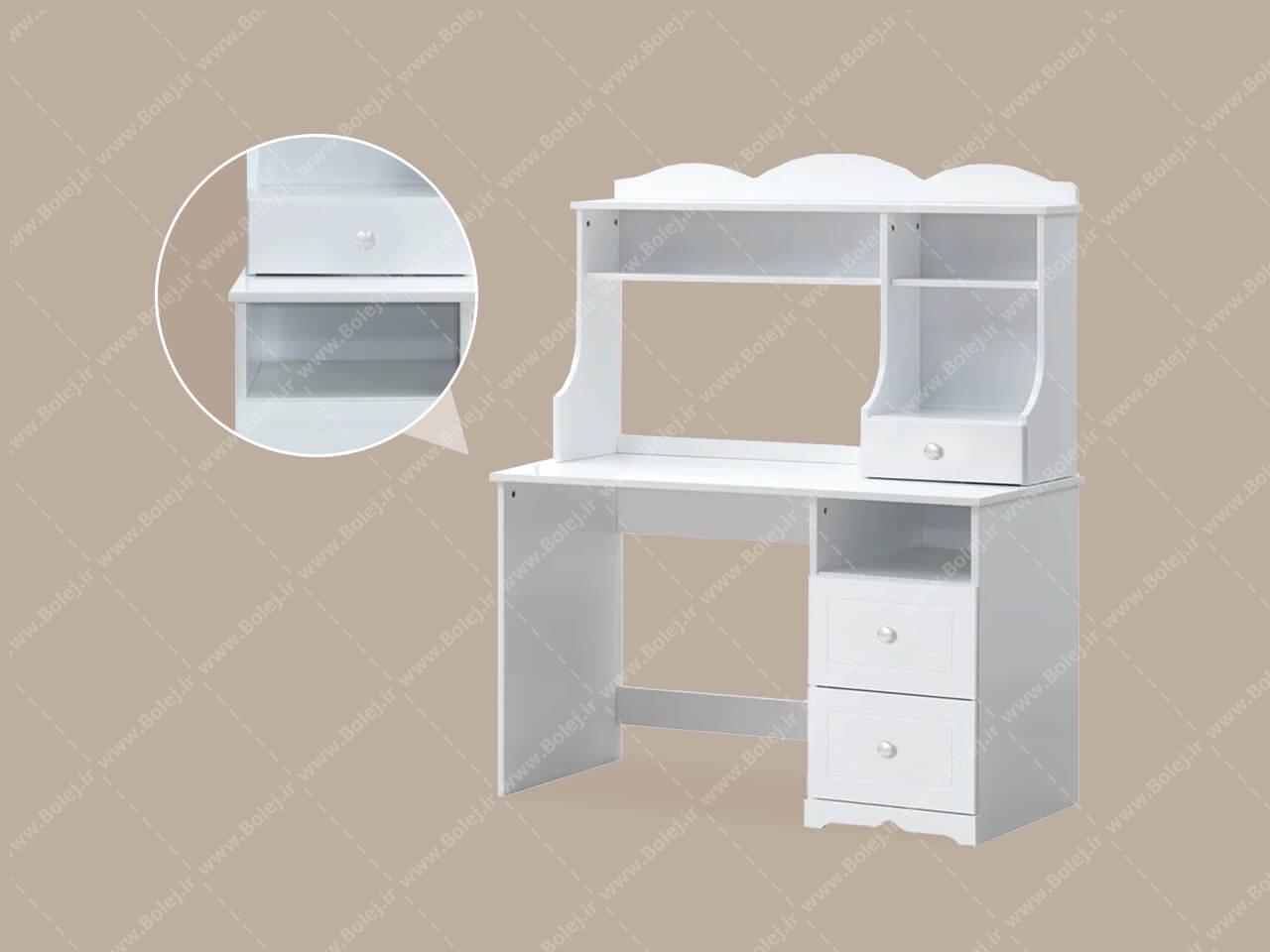 عکس میز تحریر دخترانه کتابخانه دار سفید M214