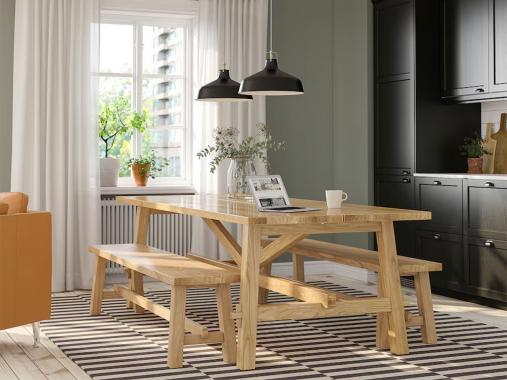 عکس میز ناهارخوری چوبی نیمکتی روستیک TDM211