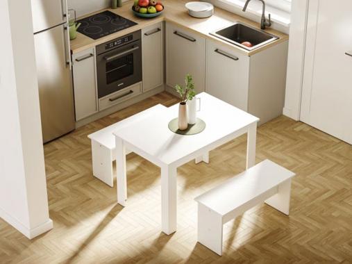 عکس میز ناهارخوری ام دی اف سفید نیمکتی TDM215