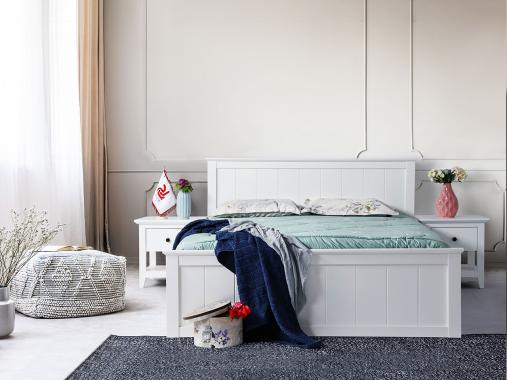 عکس تختخواب دو نفره چوبی سفید نکیسا