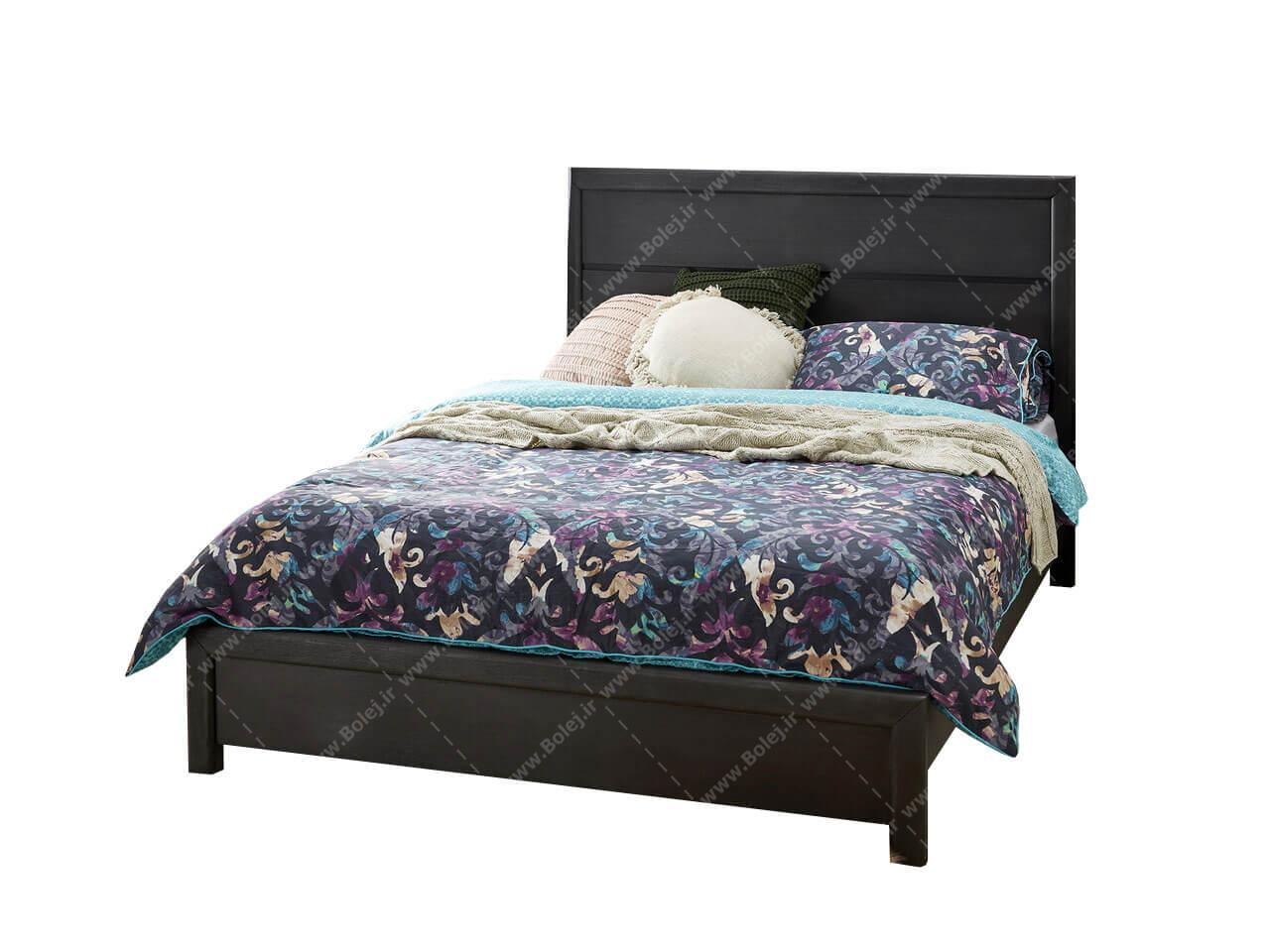 عکس تخت خواب دو نفره مشکی چوبی ایلیا