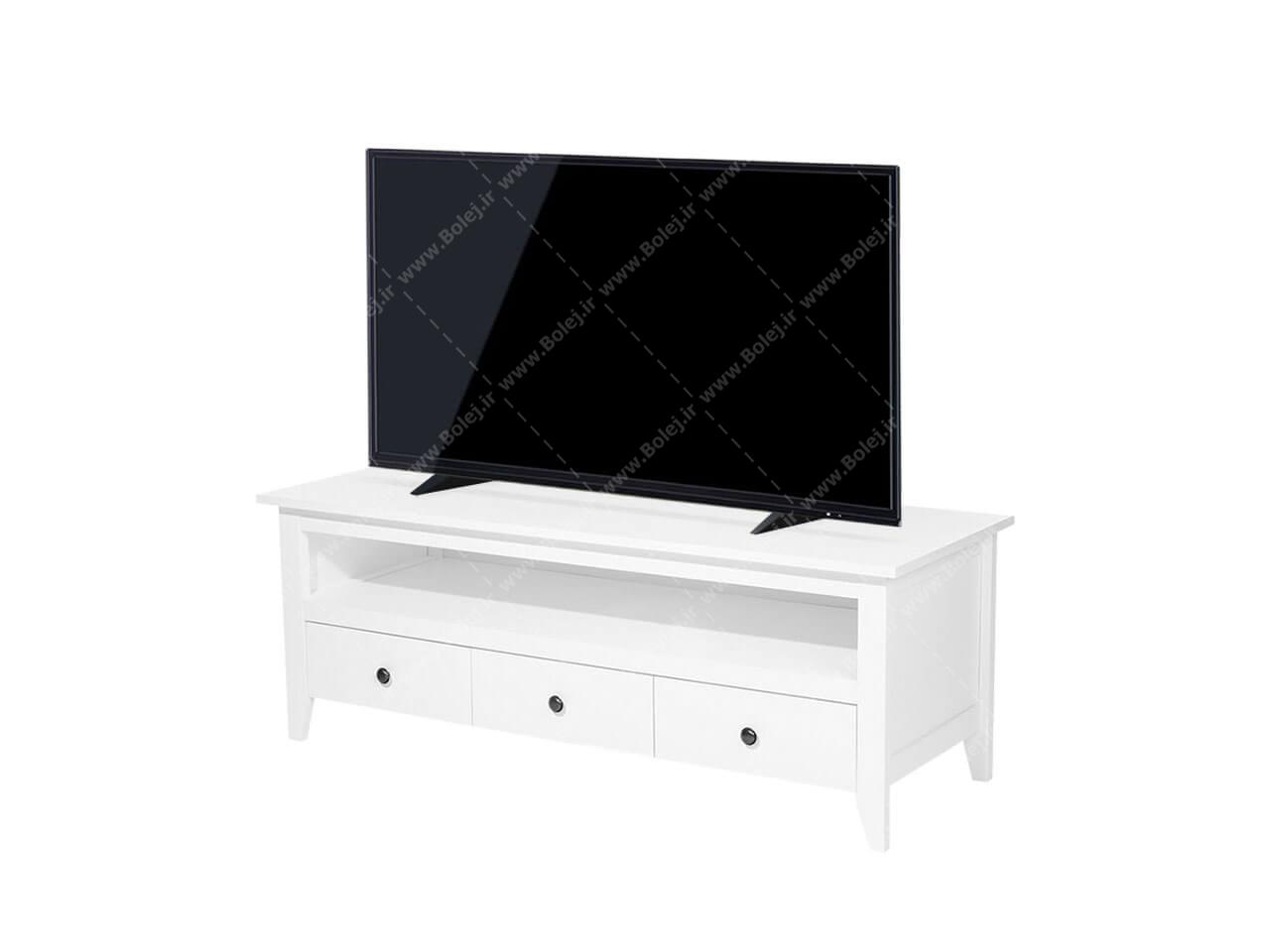 عکس میز تلویزیون چوبی سفید سه کشو TF194