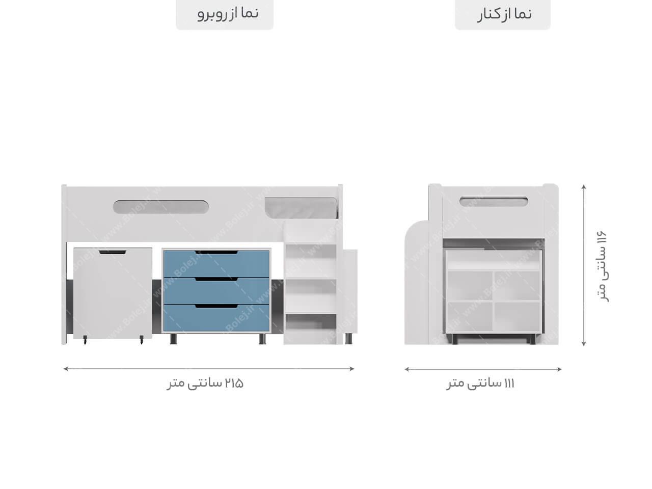 عکس تخت دو طبقه با میز تحریر چرخدار BT734