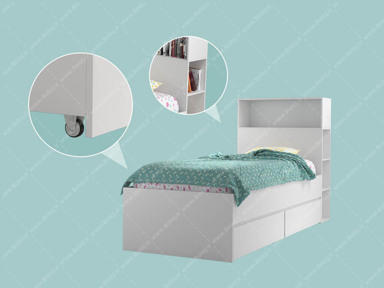 تخت خواب یکنفره اسپرت کتابخانه‌دار با کشو BS942