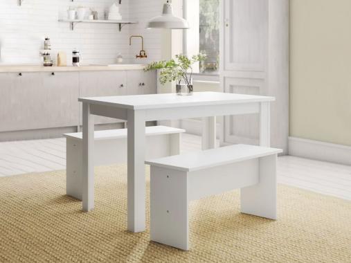 عکس میز ناهارخوری ام دی اف سفید نیمکتی TDM215