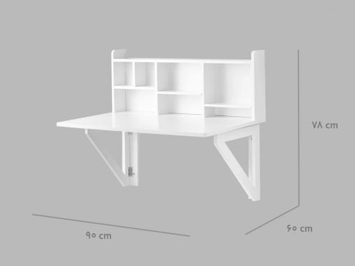 عکس میز تحریر تاشو دیواری کتابخانه دار سفید MT256