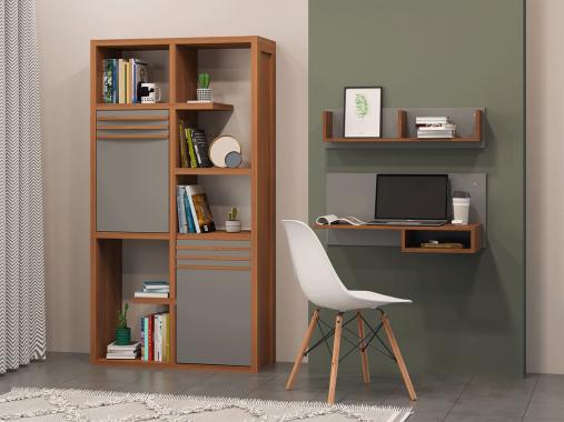 عکس کتابخانه خانگی مدرن طوسی قهوه ای B127