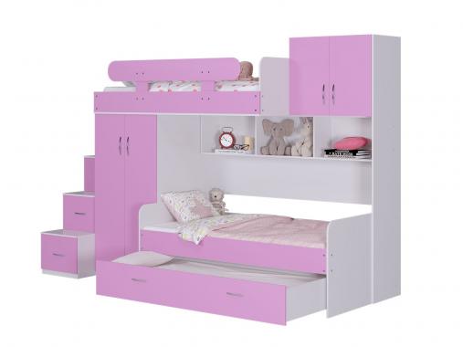 عکس تخت دوطبقه دخترانه سه نفره با کمد BT758