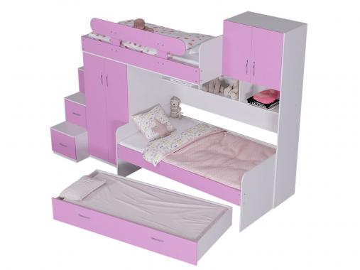 عکس تخت دوطبقه دخترانه سه نفره با کمد BT758