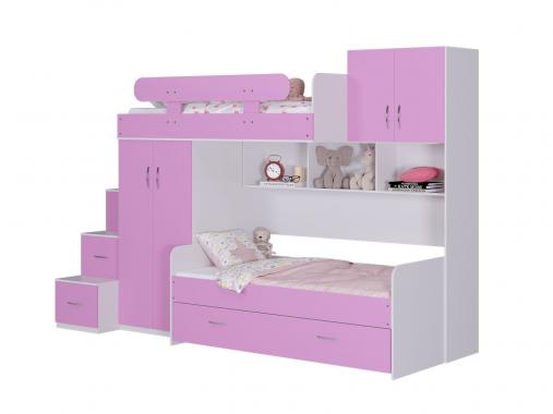 عکس تخت دوطبقه دخترانه سه نفره با کمد BT758