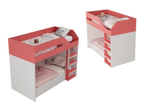 عکس تخت دو طبقه بچه گانه پسرانه قرمز سفید BT766