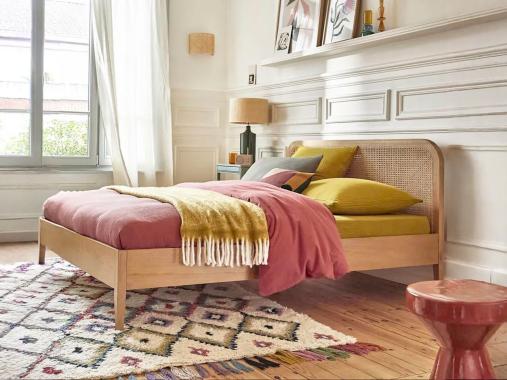 عکس تخت خواب دو نفره چوبی حصیری BW508