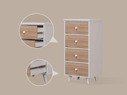 عکس فایل اداری چهار کشو سفید قهوه ای FD818