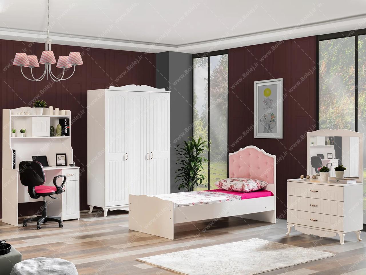 عکس سرویس خواب دخترانه سفید ساده کامل گیتی