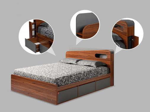 عکس جدید سرویس خواب دونفره مدرن باکس دار طوسی متین