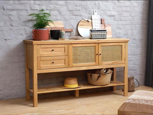 عکس میز کنسول چوبی حصیری بدون آینه OC150