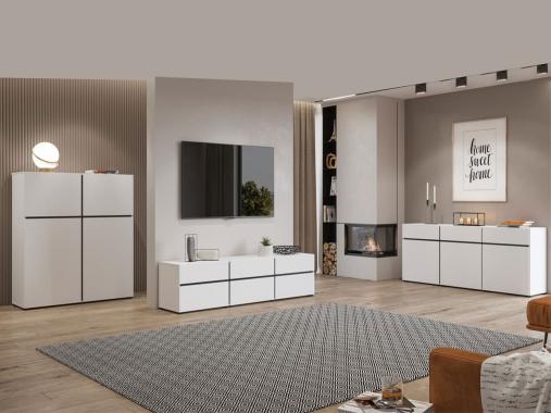 عکس ست میز تلویزیون و کنسول و جاکفشی سفید طوسی LS506