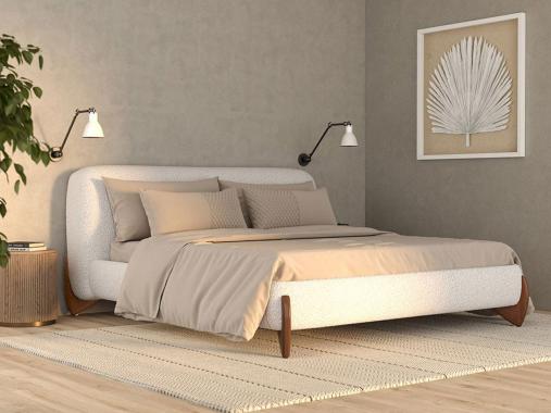 عکس تخت پارچه تدی سفید پایه چوبی BD677