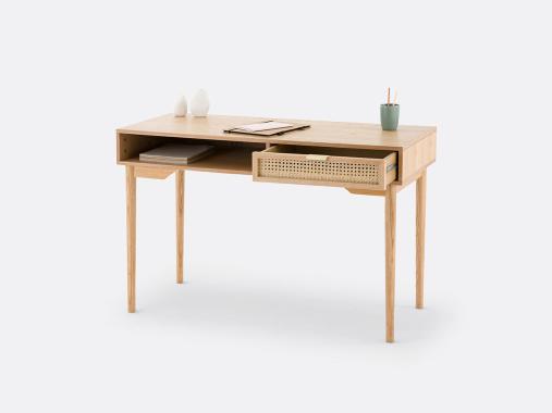 عکس میز تحریر چوبی مینیمال حصیری M554