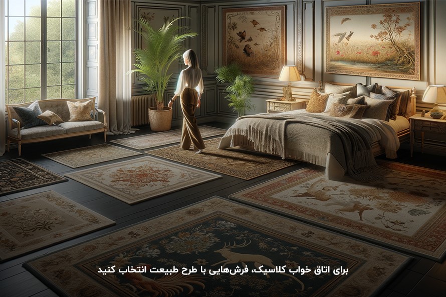 فرش‌هایی با طرح طبیعت؛ بهترین انتخاب برای اتاق خواب کلاسیک