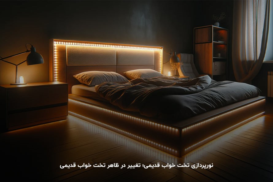 افزودن نورپردازی به تخت خواب قدیمی؛ ایجاد فضای خواب بی‌نظیر