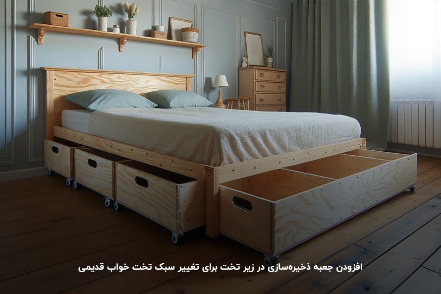 ساخت یا افزودن جعبه ذخیره‌سازی؛ تغییر مدل تخت خواب و افزود فضای ذخیره‌سازی