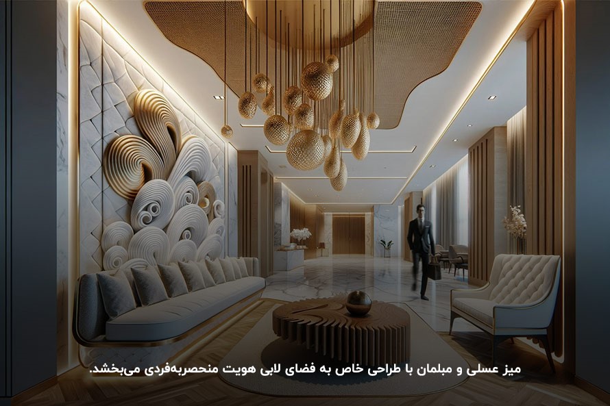 طراحی دکوراسیون لابی هتل با مبلمان خاص