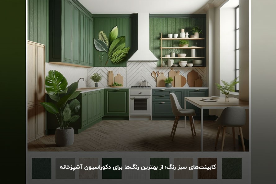 کابینت‌های سبز رنگ؛ رنگ طراوت‌بخش برای آشپزخانه