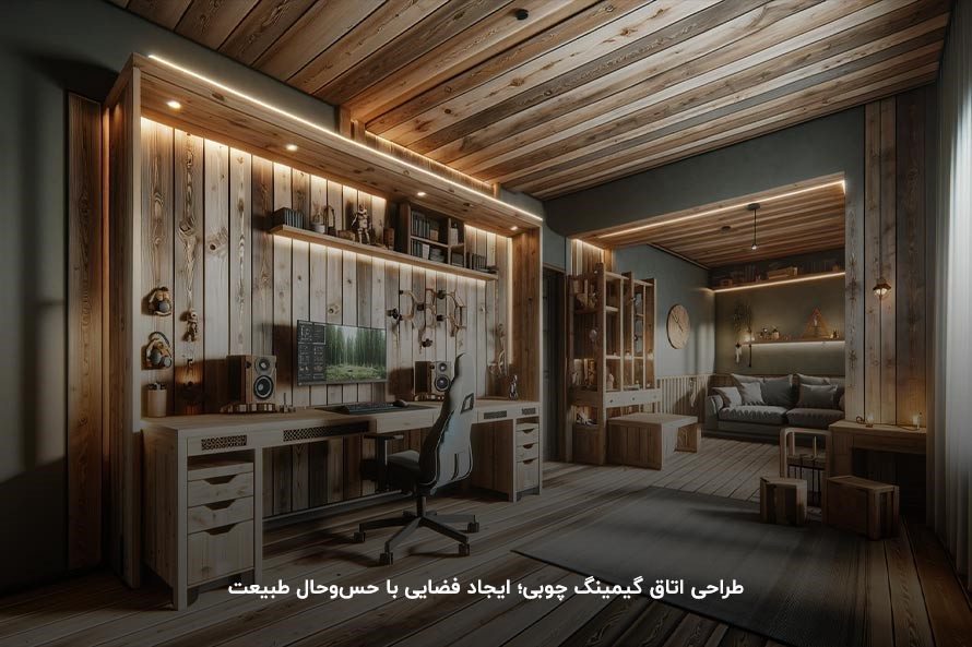 ایده طراحی اتاق گیمینگ چوبی برای پسران