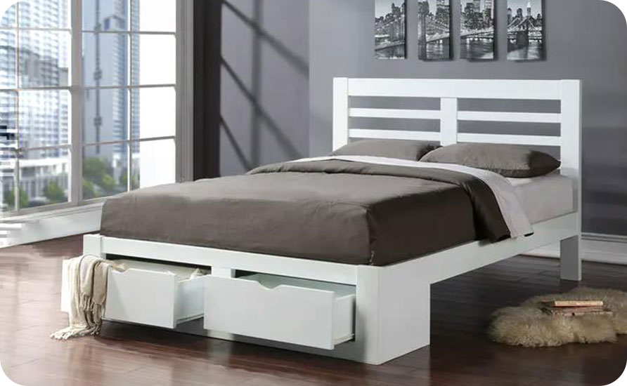 تخت خواب چوبی سفید کلاسیک 